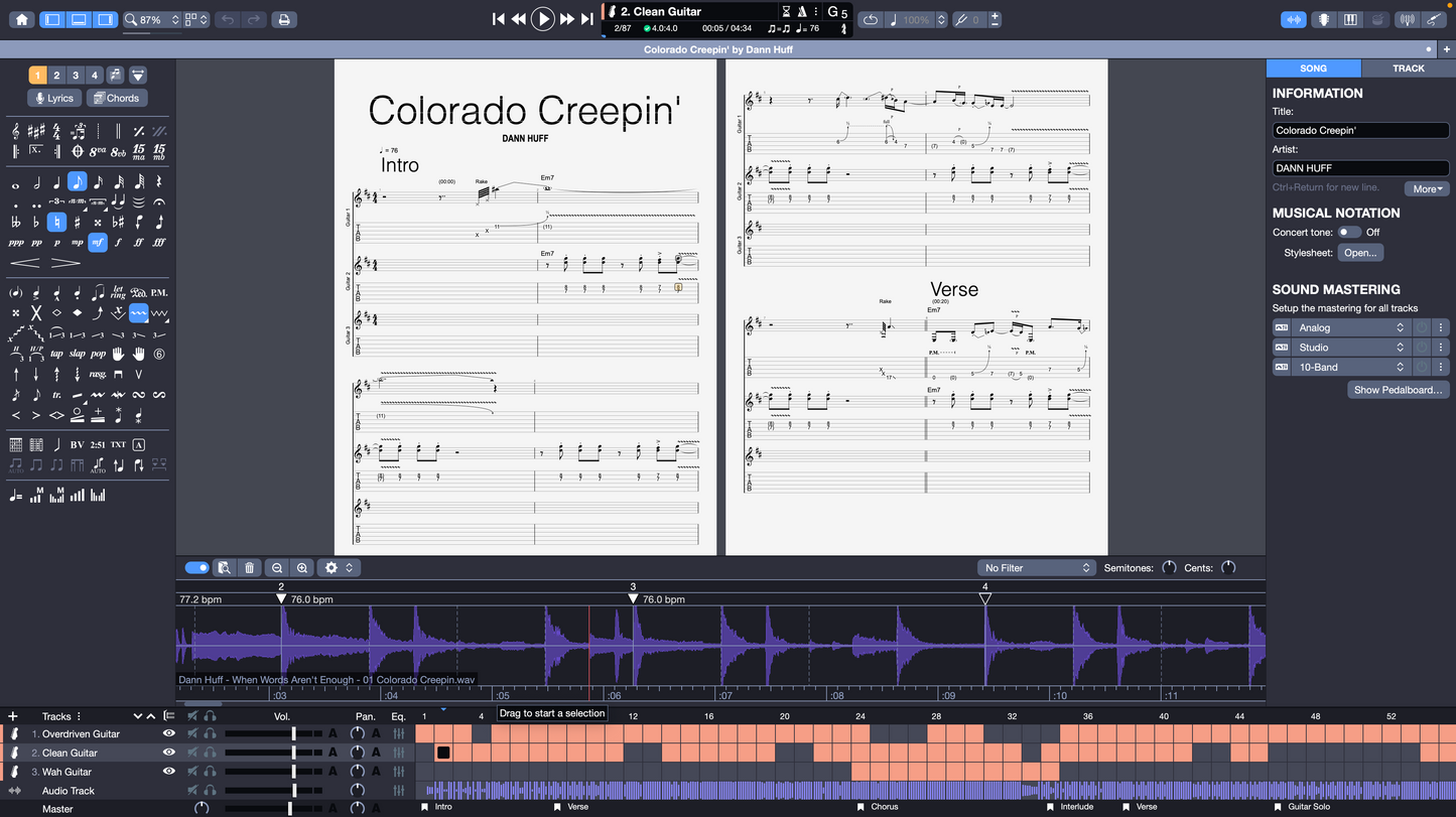 Dann Huff - "Colorado Creepin" (Guitar TABs and Backing Tracks)